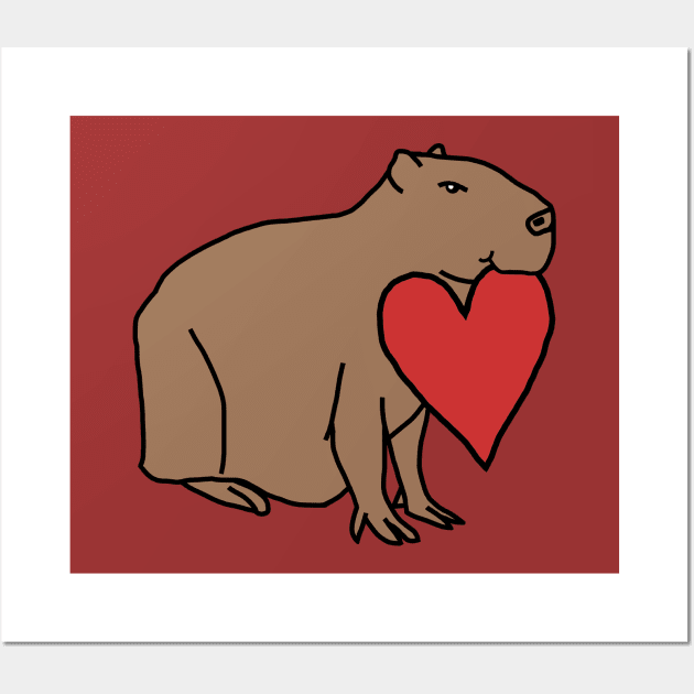 Capybara with Love Heart for Valentines Day Wall Art by ellenhenryart